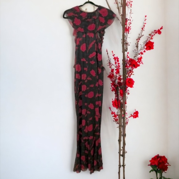 Free People Austyn Femme Floral Flare Wide Leg Ruffle Trim Jumpsuit - Picture 6 of 11